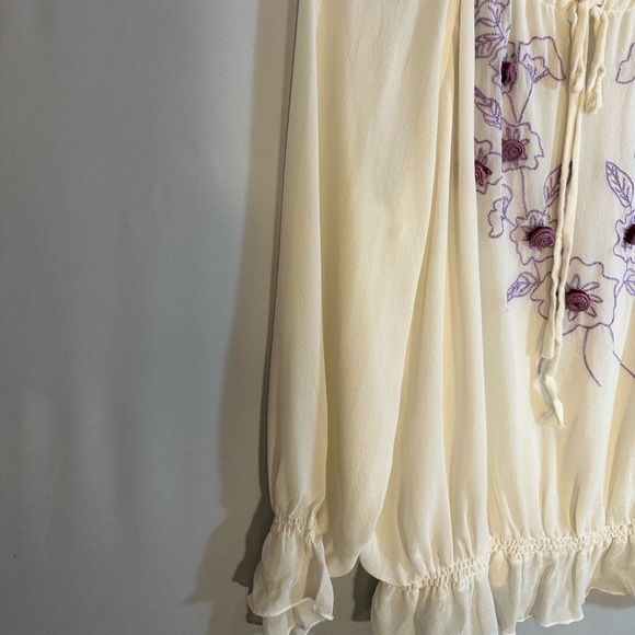 YILING Womens Size XXL Blouse 100% Silk Peasant Long Sleeve Embroidered Flower - Picture 5 of 12